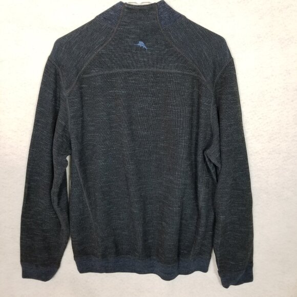 TOMMY BAHAMA Reversible Ribbed L/S Half Zip Pullover Black Blue Men Small ~ 4472 - Picture 4 of 5